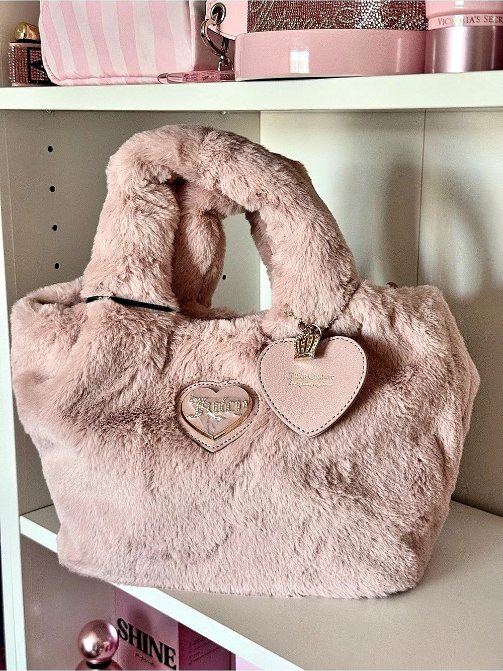 Juicy Couture Semi Charmed Faux Fur Crossbody Satchel Pink